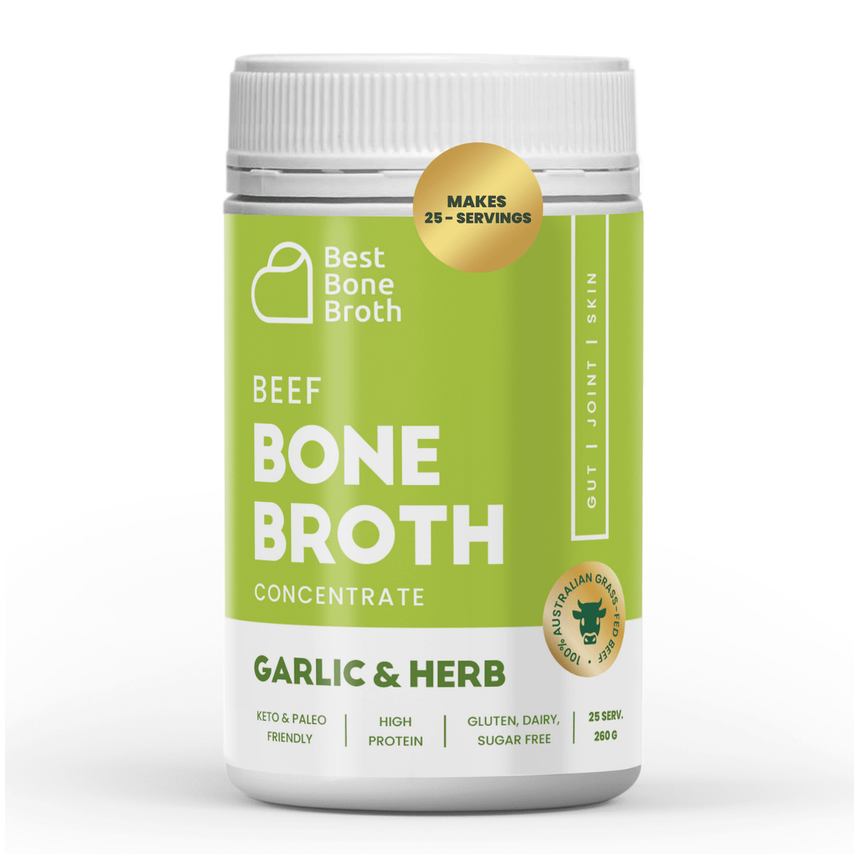 Best Bone Broth Soups &amp; Broths Beef Bone Broth - Garlic &amp; Herb Flavour – 260g bottle (25 servings)