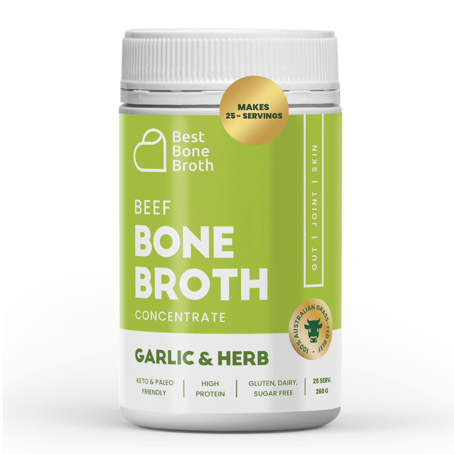 Best Bone Broth Soups & Broths Beef Bone Broth - Garlic & Herb Flavour – 260g bottle (25 servings)
