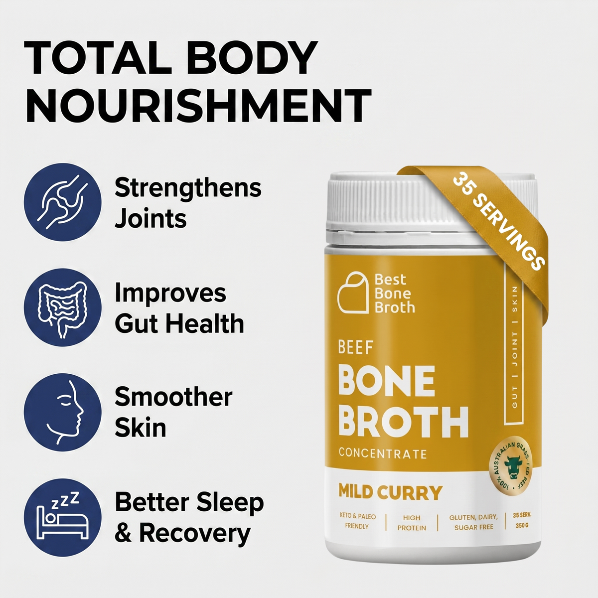 Mild Curry Beef Bone Broth Concentrate - 350g (35 Servings)
