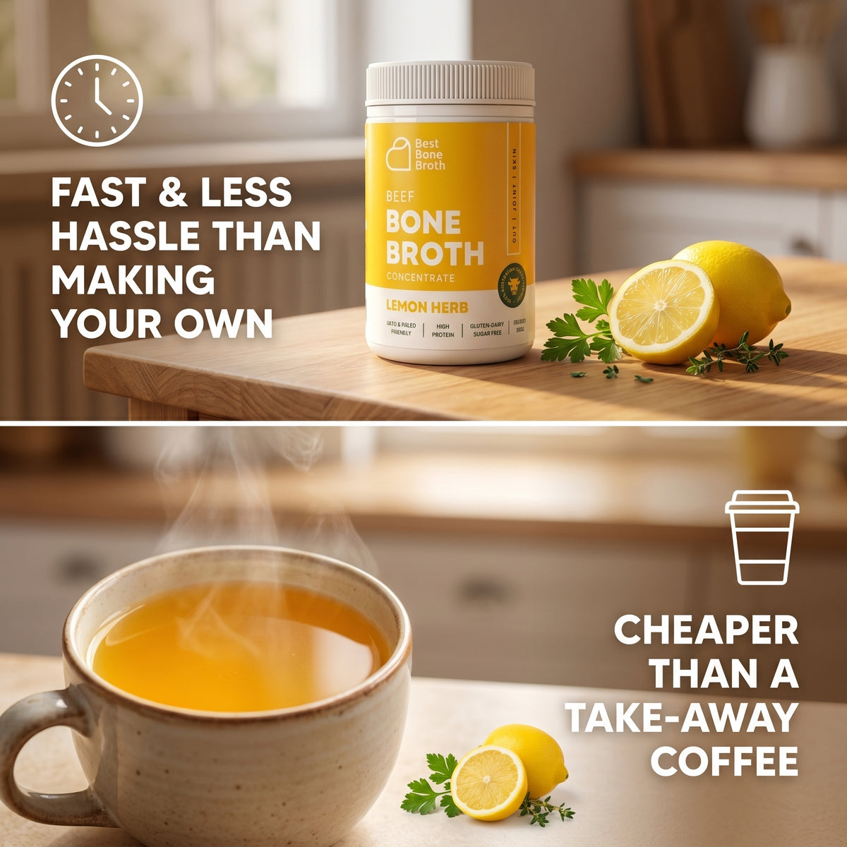 Lemon & Herb Beef Bone Broth Concentrate - 350g (35 Servings)