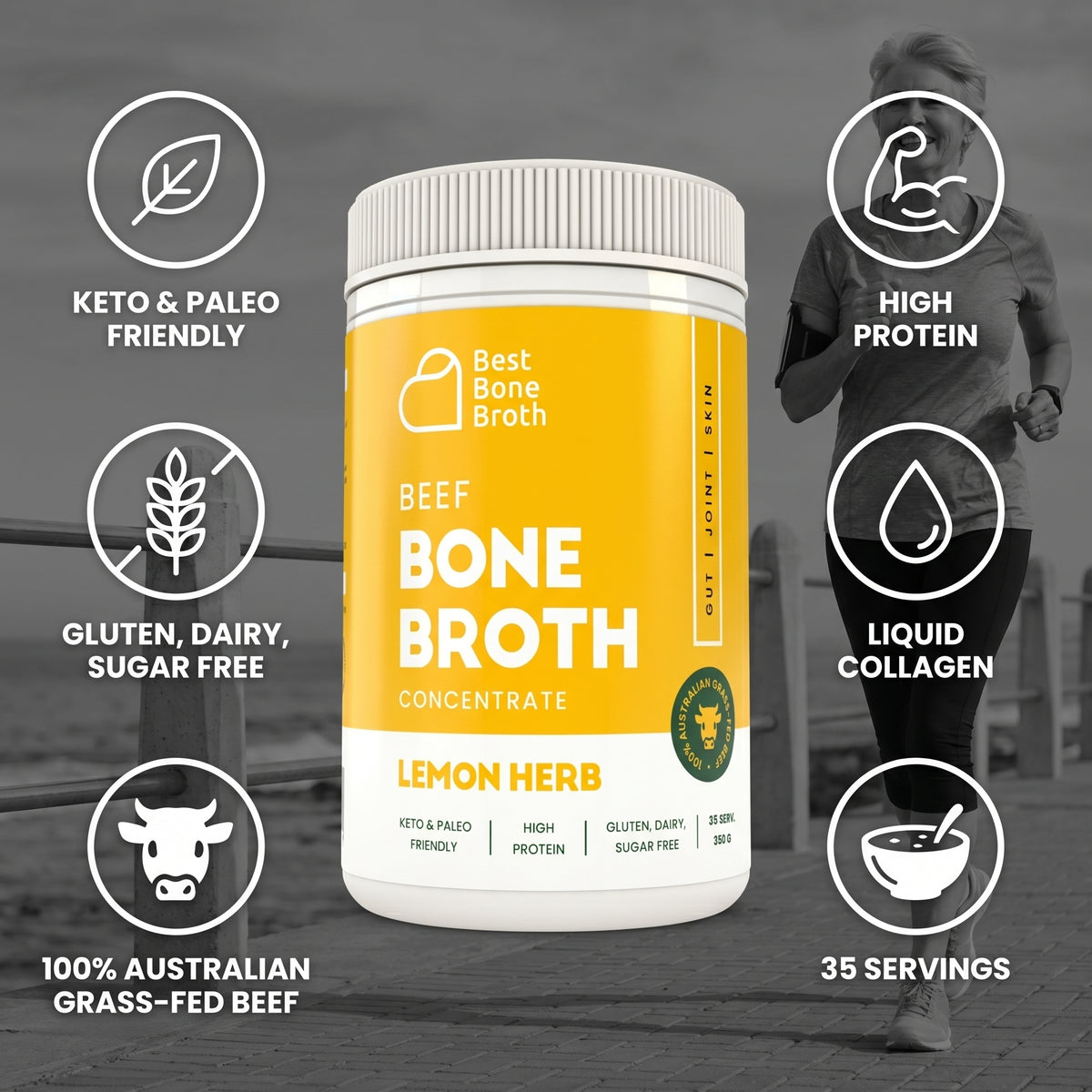 Lemon & Herb Beef Bone Broth Concentrate - 350g (35 Servings)