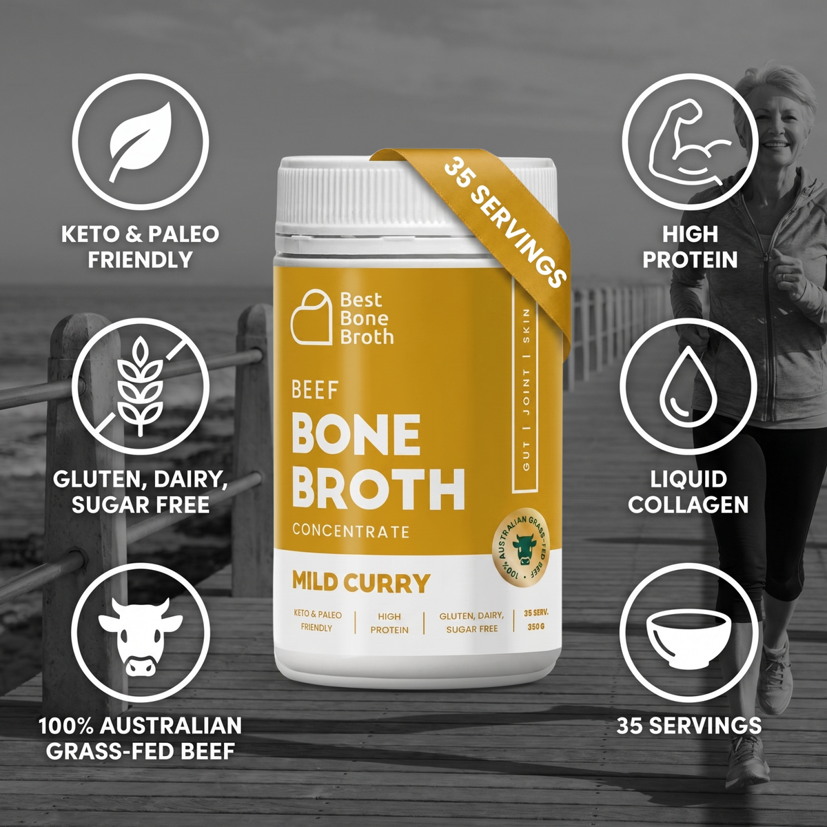 Mild Curry Beef Bone Broth Concentrate - 350g (35 Servings)