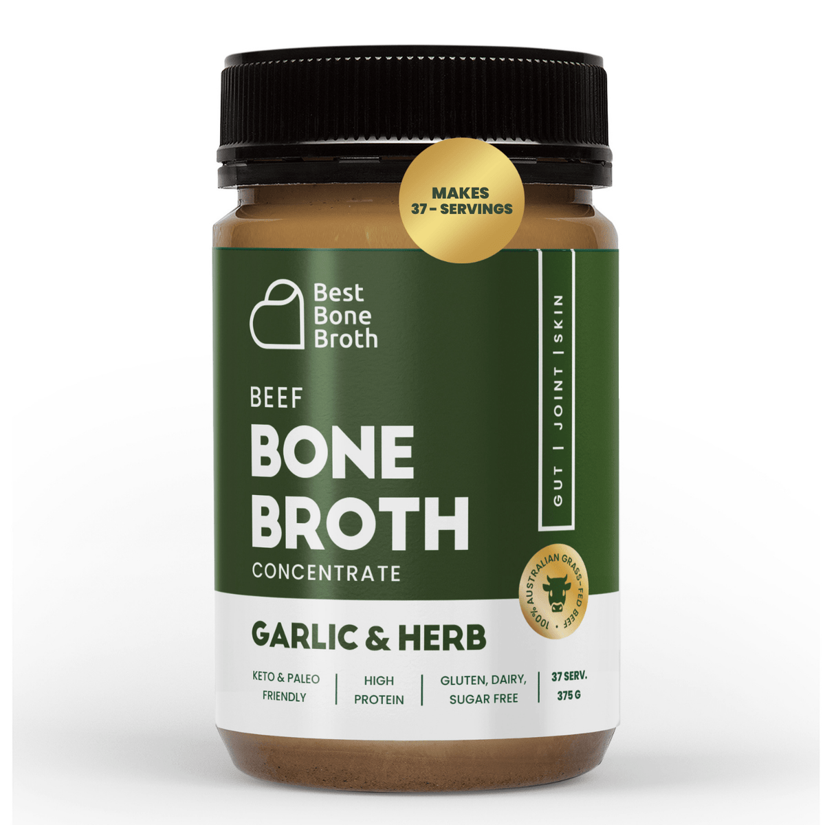 Best Bone Broth Soups & Broths Beef Bone Broth - Garlic & Herb Flavour – 375g bottle (37 servings)