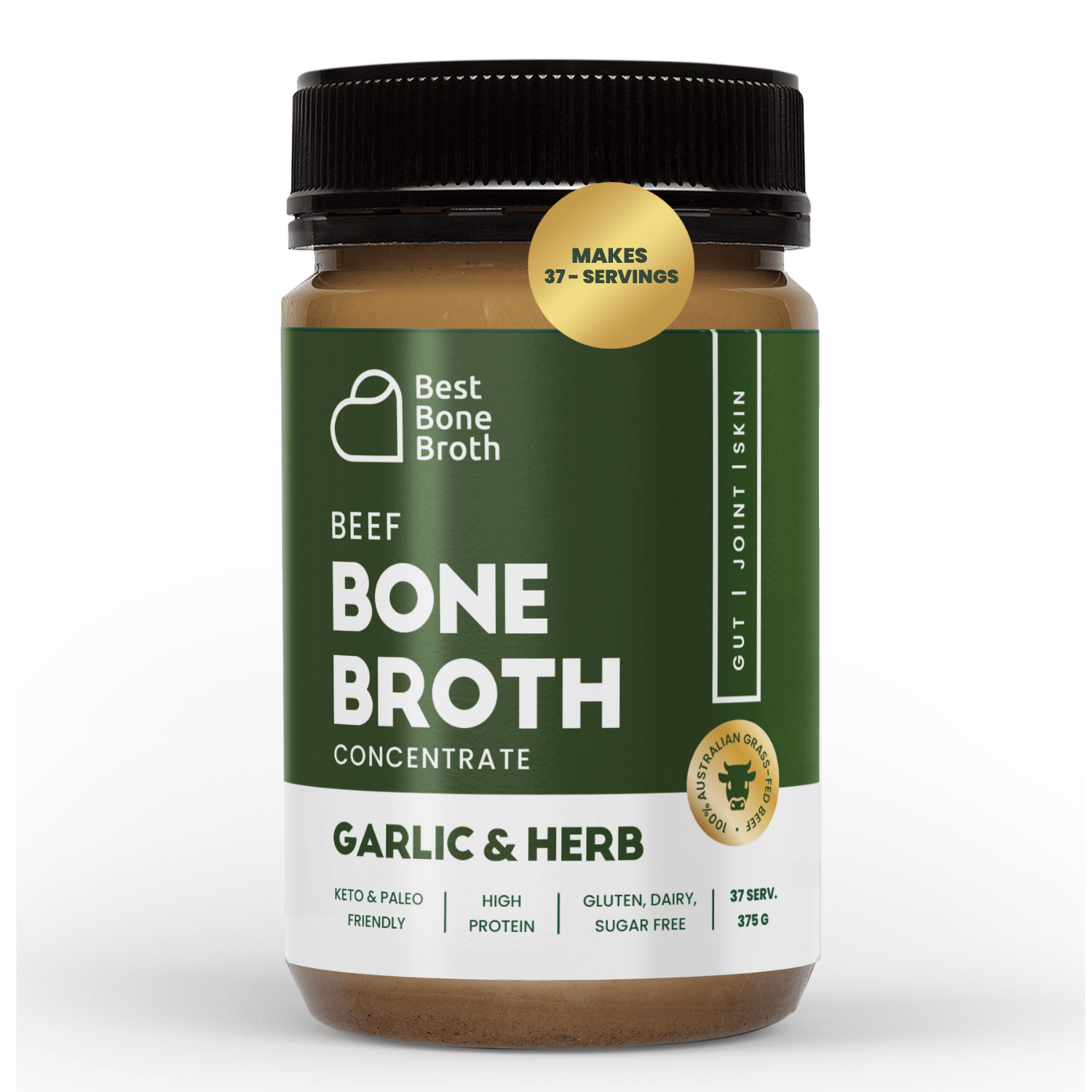 Best Bone Broth Soups & Broths Beef Bone Broth - Garlic & Herb Flavour – 375g bottle (37 servings)