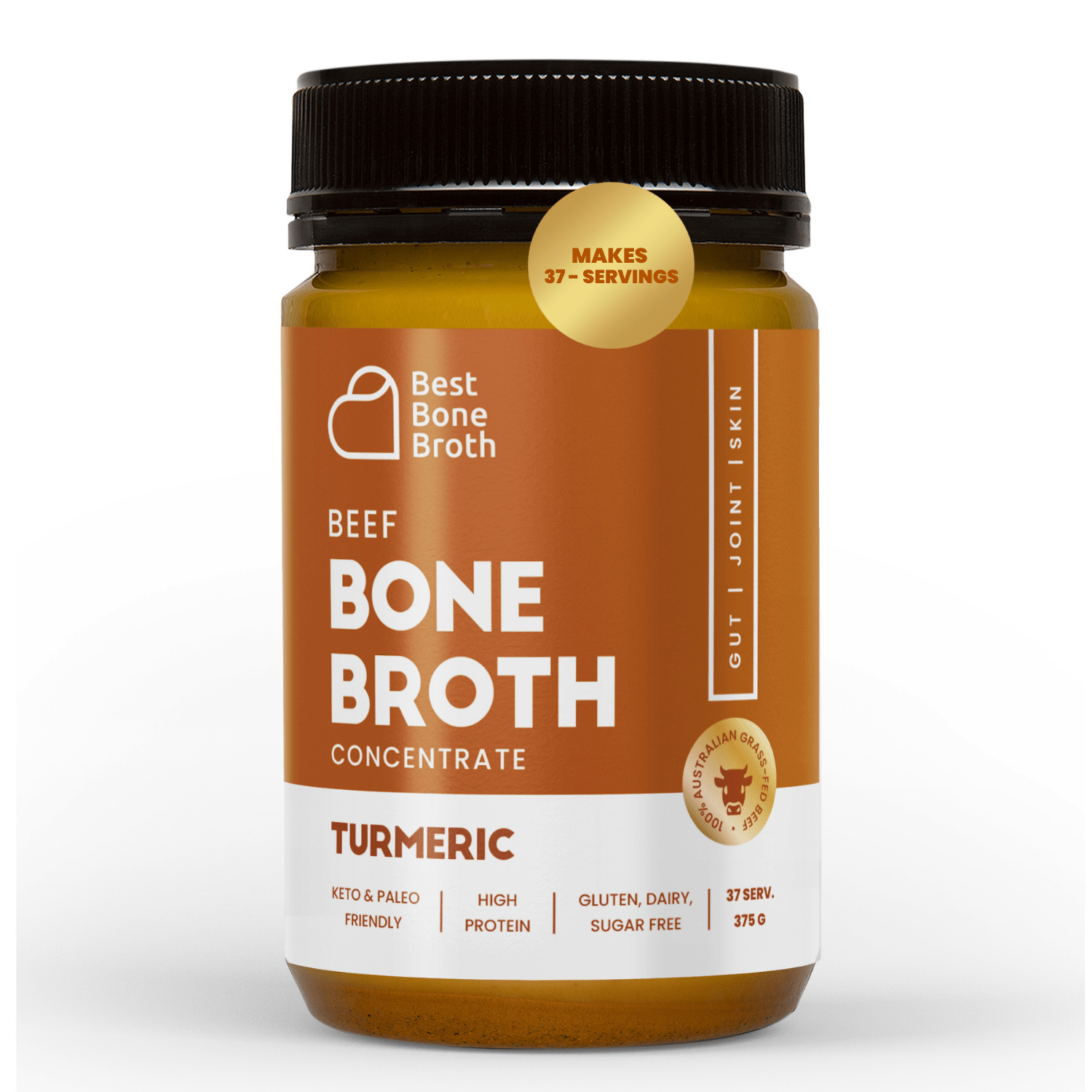 Best Bone Broth Soups & Broths Beef Bone Broth - Turmeric Flavour – 375g bottle (37 servings)
