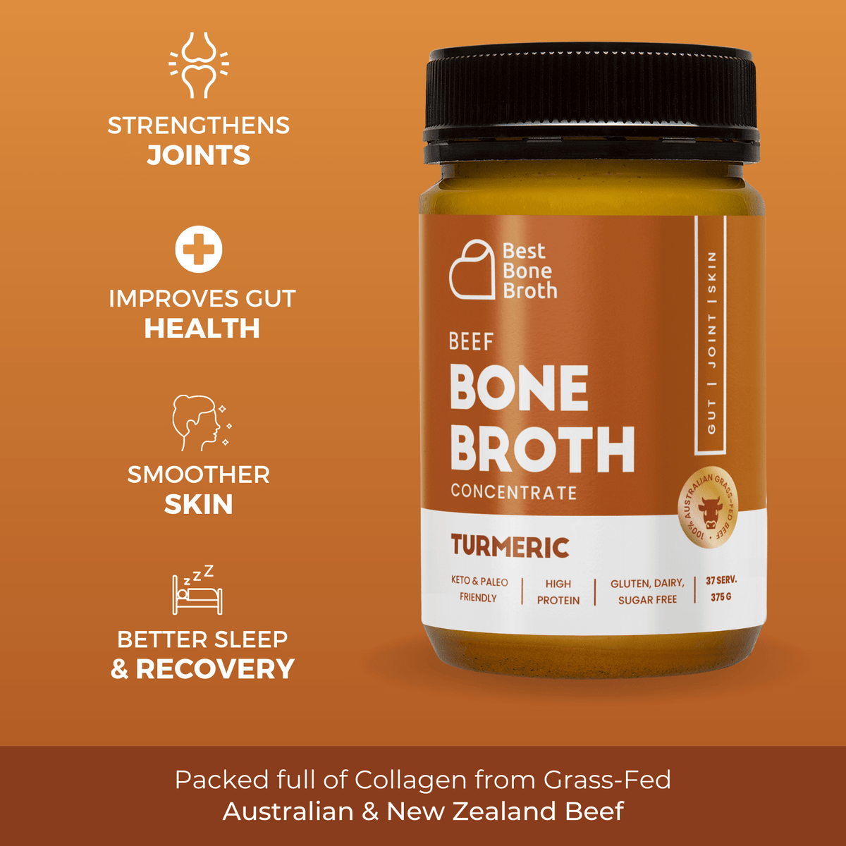 Best Bone Broth Soups & Broths Beef Bone Broth - Turmeric Flavour – 375g bottle (37 servings)