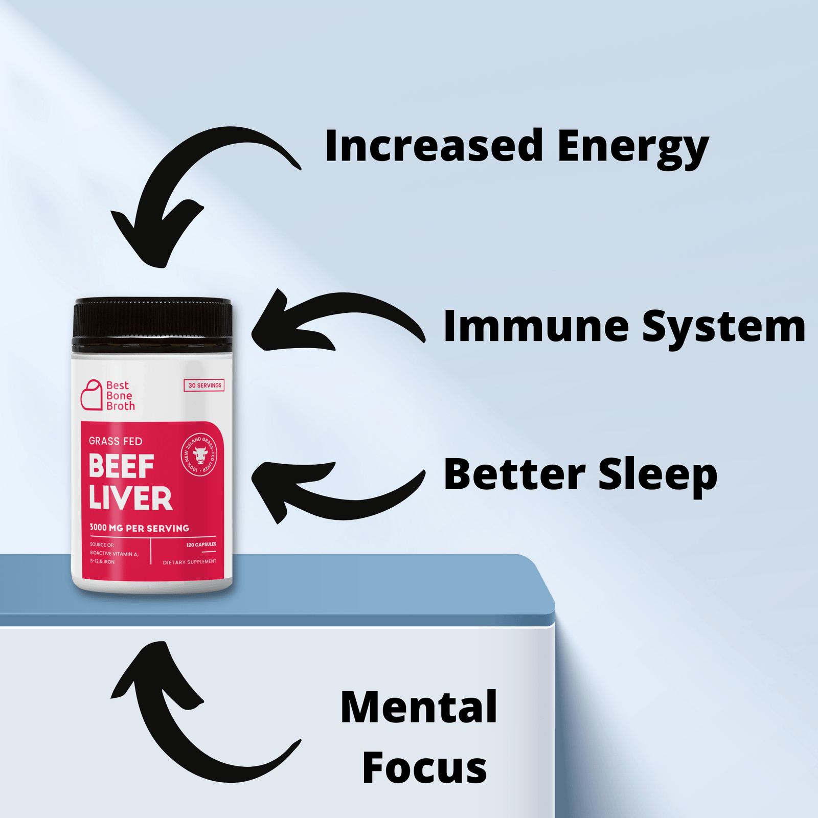 Best Bone Broth Supplement Beef Liver Capsules by Best Bone Broth (120 Capsules Per Bottle) - Freeze Dried Pure Grass-Fed Formula Beef Liver Supplements