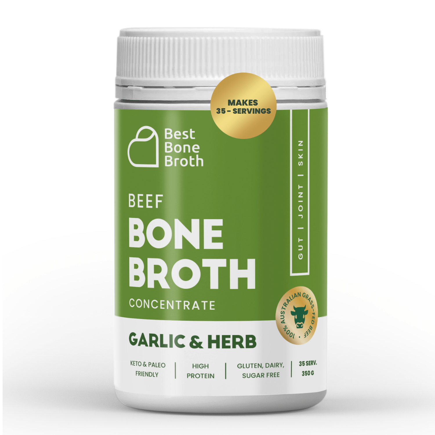Best Bone Broth Soups & Broths Beef Bone Broth - Garlic & Herb Flavour – 350g bottle (35 servings)