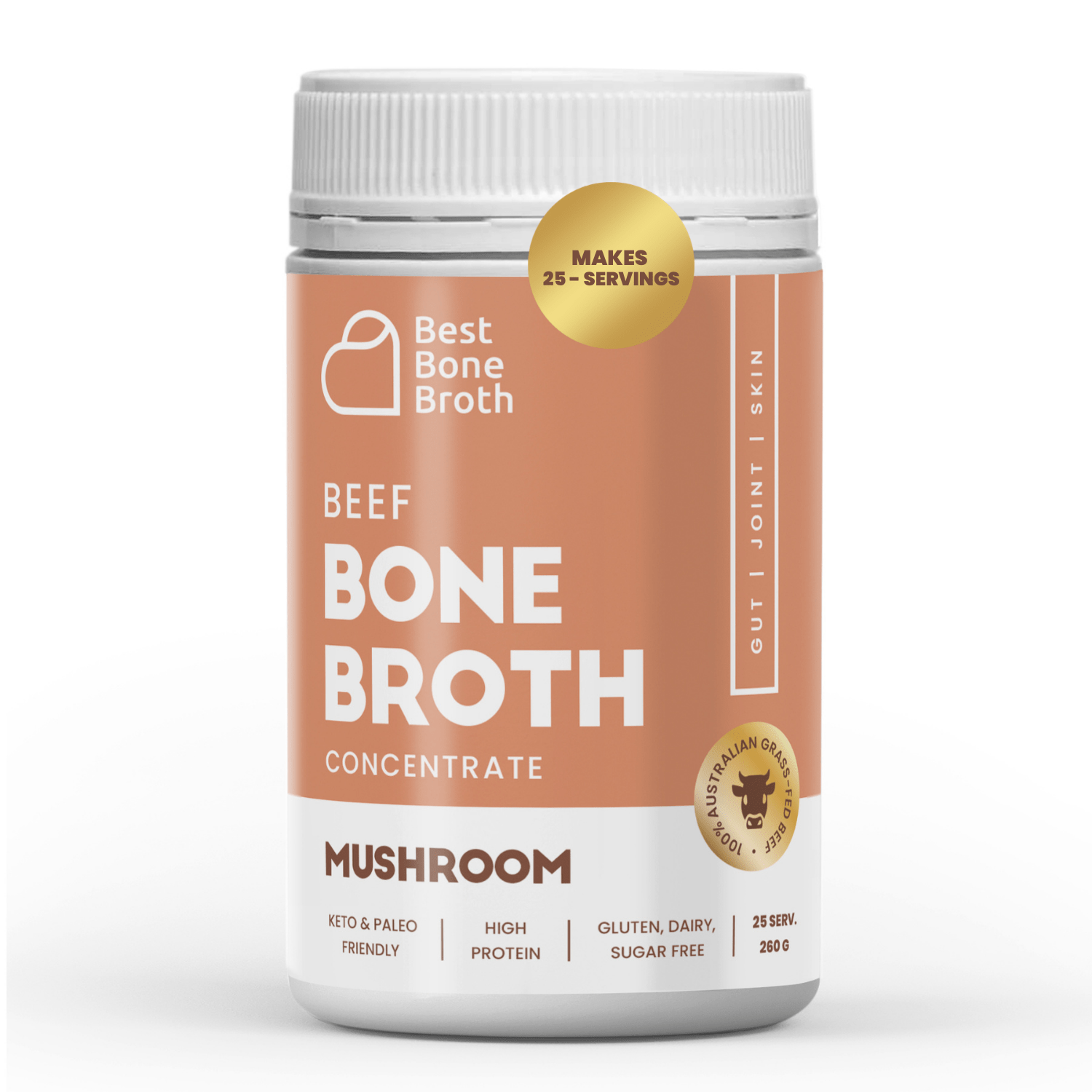 Best Bone Broth Soups & Broths Beef Bone Broth - Mushroom Flavour – 260g bottle (25 servings)
