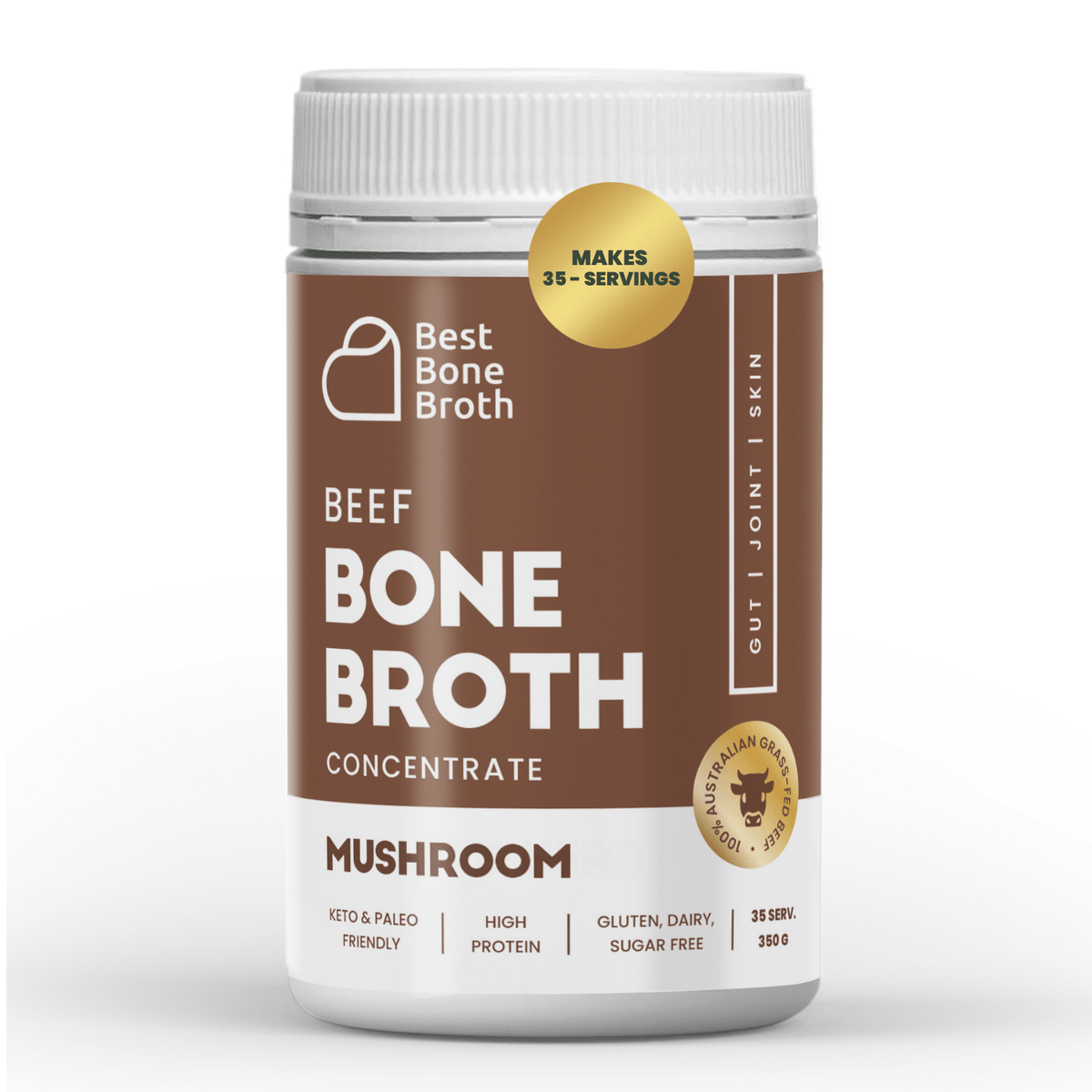 Best Bone Broth Soups &amp; Broths Beef Bone Broth - Mushroom Flavour – 350g bottle (35 servings)