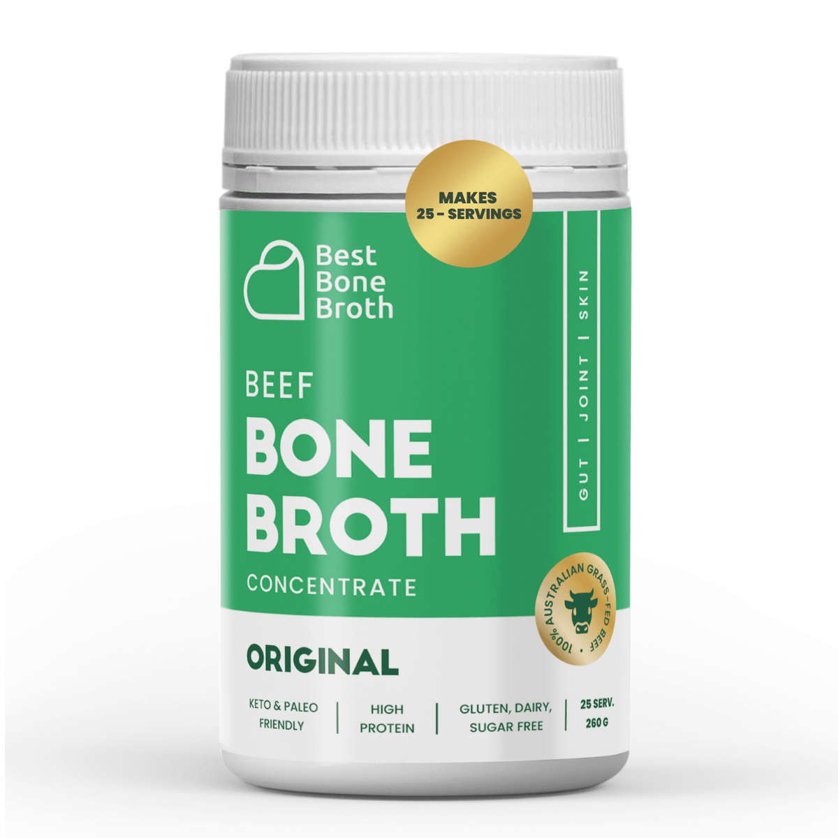 Best Bone Broth Soups &amp; Broths Beef Bone Broth - Plain Beef Flavour – 260g bottle (25 servings)