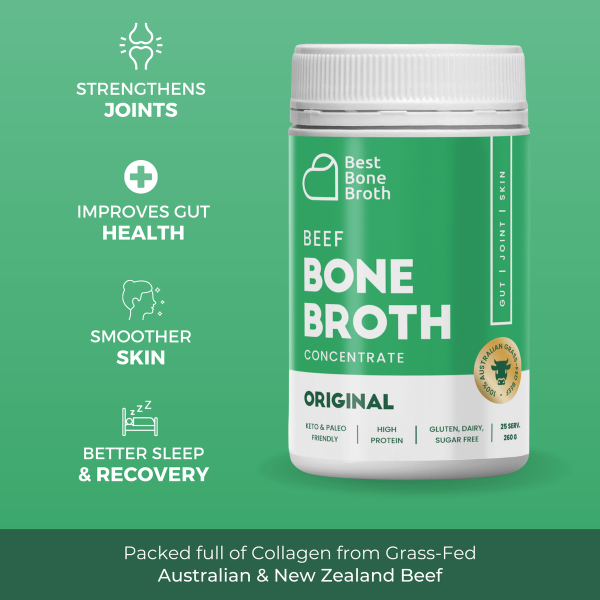 Best Bone Broth Soups & Broths Beef Bone Broth - Plain Beef Flavour – 260g bottle (25 servings)