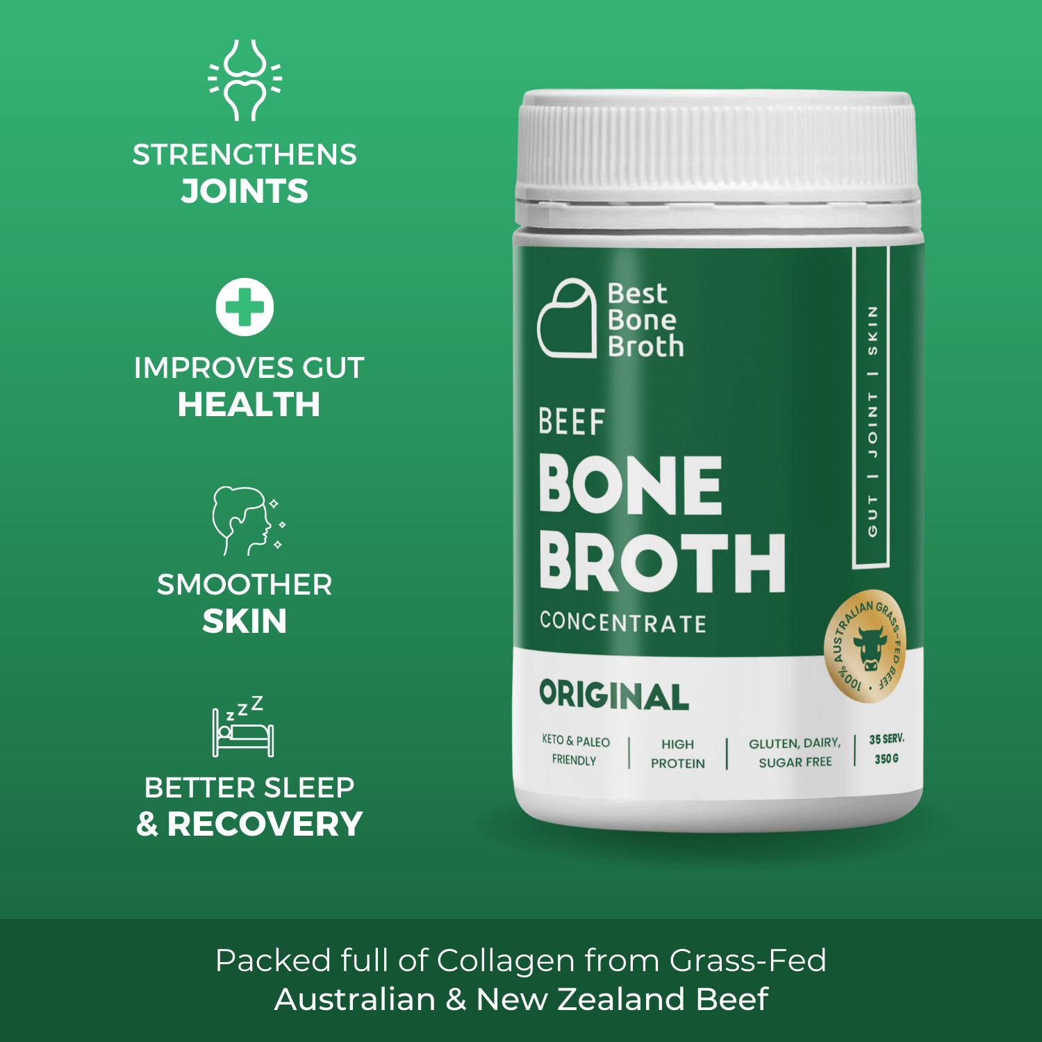 Best Bone Broth Soups & Broths Beef Bone Broth - Plain Beef Flavour – 350g bottle (35 servings)