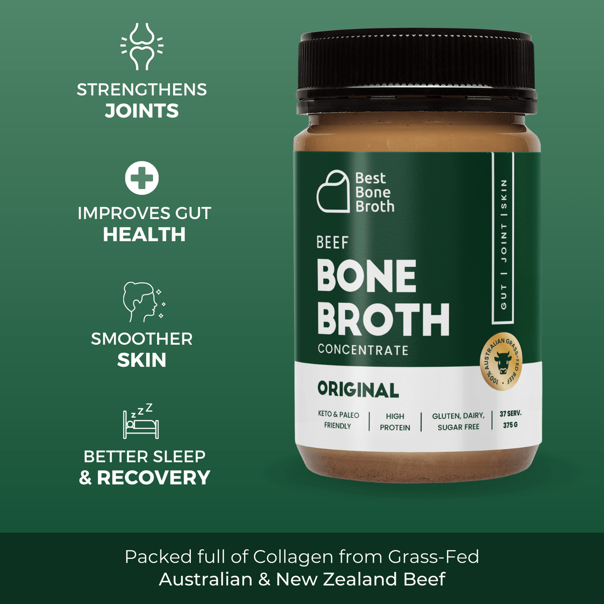 Best Bone Broth Soups & Broths Beef Bone Broth - Plain Beef Flavour – 375g bottle (37 servings)