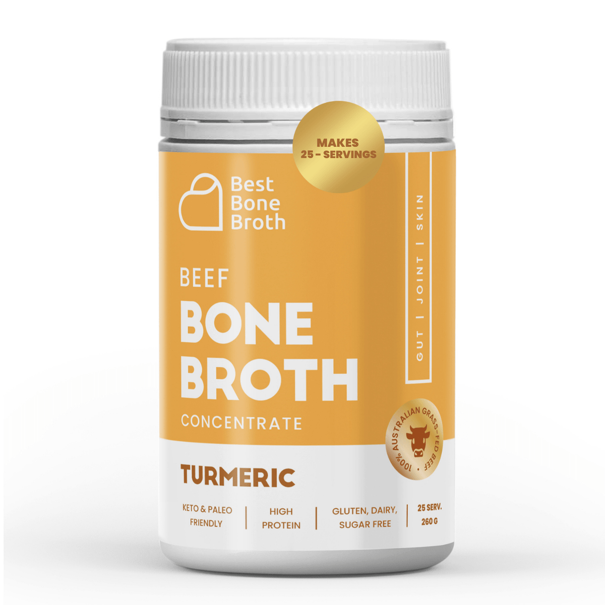 Best Bone Broth Soups &amp; Broths Beef Bone Broth - Turmeric Flavour – 260g bottle (25 servings)