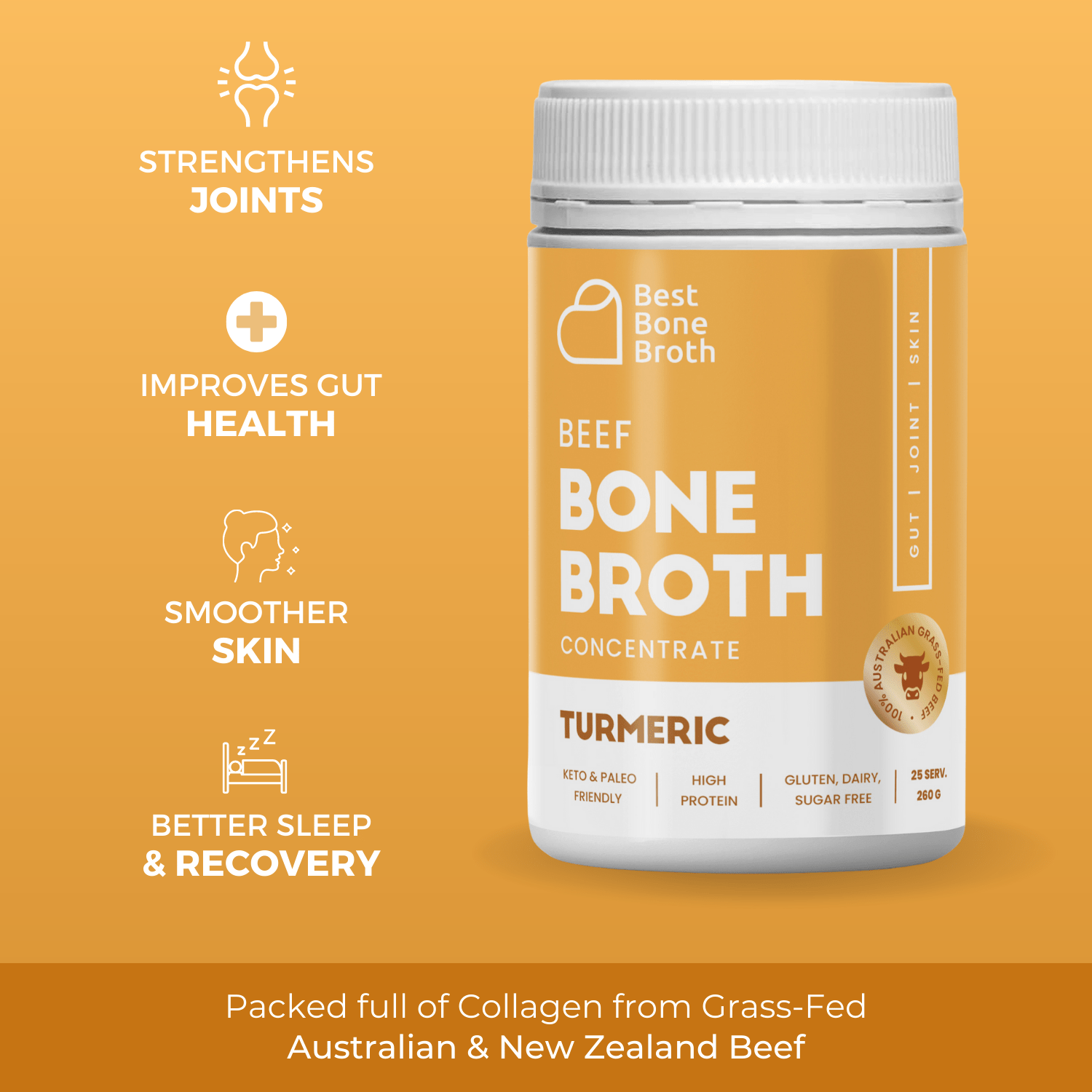 Best Bone Broth Soups & Broths Beef Bone Broth - Turmeric Flavour – 260g bottle (25 servings)