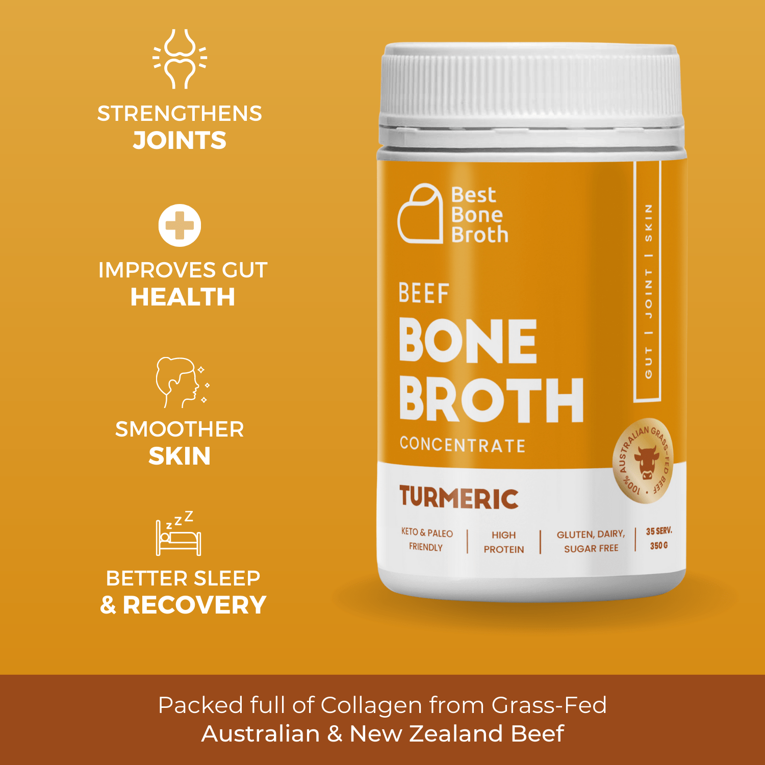 Best Bone Broth Soups & Broths Beef Bone Broth - Turmeric Flavour – 350g bottle (35 servings)